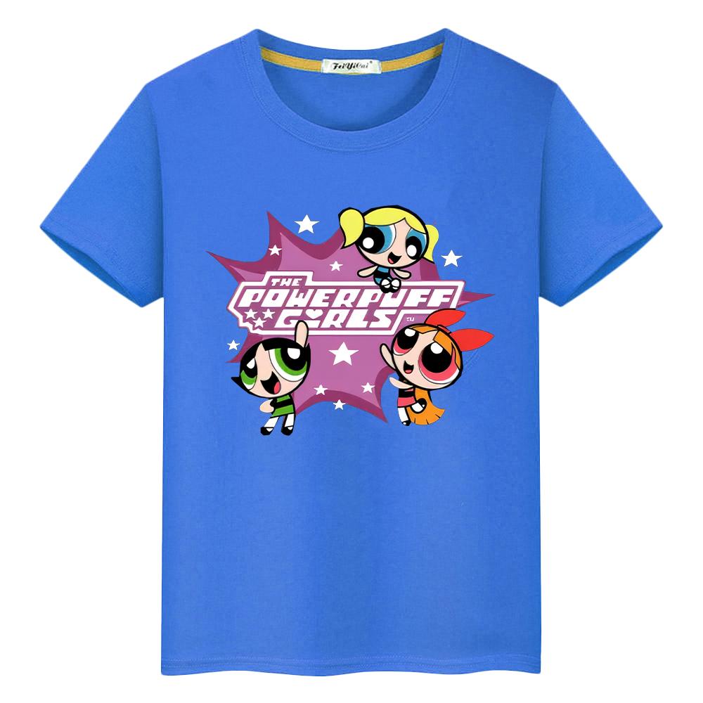 T Shirt for Kids Powerpuff Girls Print Tee 100%Cotton Anime Short Kawaii Tops Pride Tshirt Y2k Boy Girl Clothes