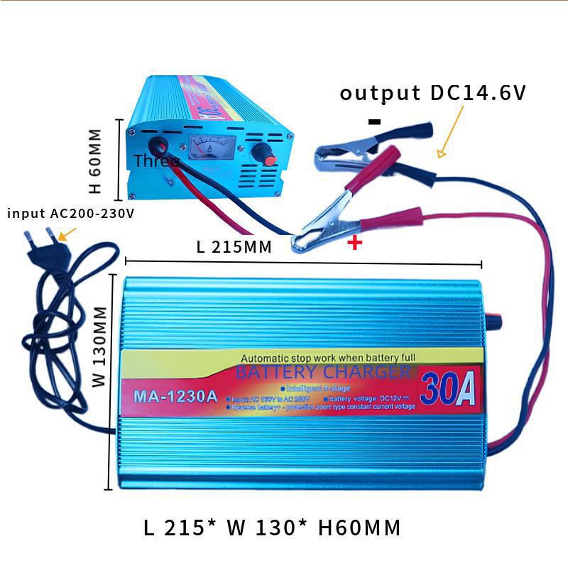 12V Automotive Battery Charger for Lead-Acid & LiFePO4, 10A/20A/30A, 14.6V Compatible