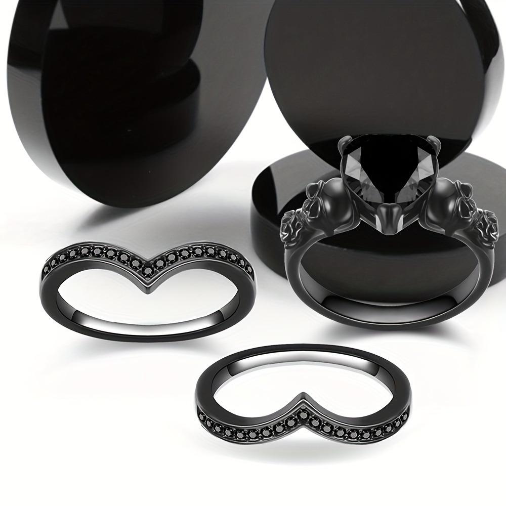2pcs Gothic Style Stacking Ring Inlaid Zircon Horror Skull Design on The Band Multi Colors To Choose Perfect Halloween Decor