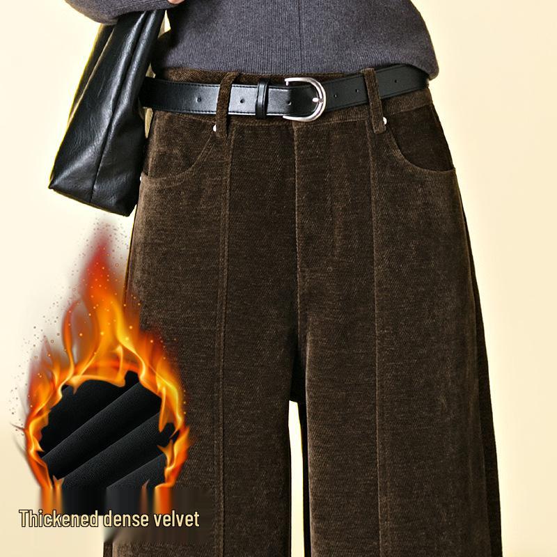 

Women s 2025 Winter Velvet-Lined High-Waisted Black Corduroy Wide-Leg Pants Size 27 ліс зелений колір