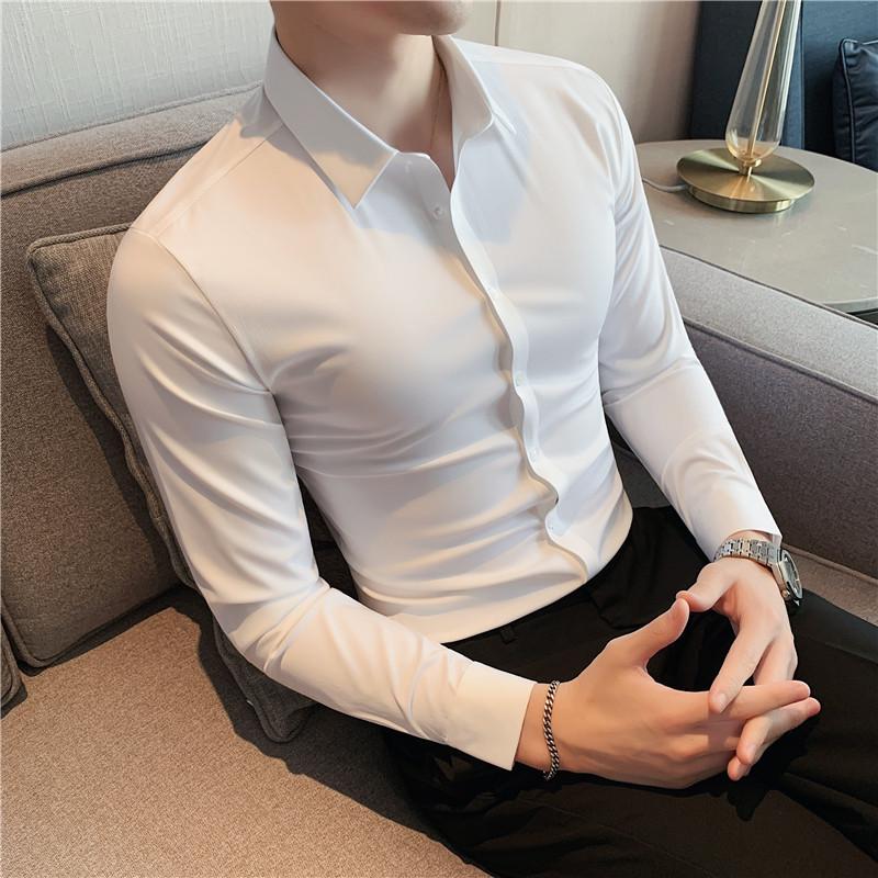 British Style Men Dress Shirts Long Sleeve Business Formal Wear Slim Fit Casual Office Shirt