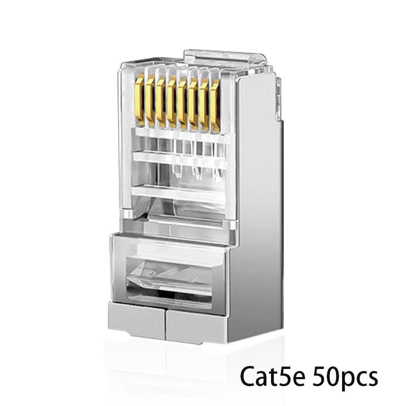 1000Mbps Cat6 Cat5e RJ45 Plug Ethernet Cable Connector Male Lan Network 8P8C STP Shielded Terminals Cat 5 Gold Plated 100pcs