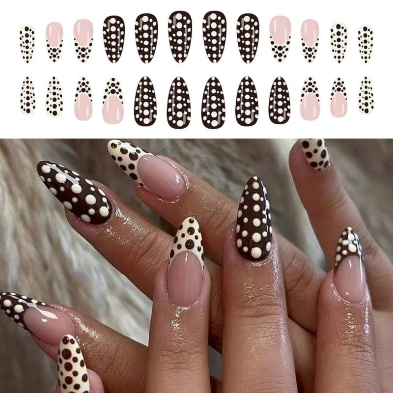 24Pieces Almond Shape False Nail Featuring Yellow French Design ABS Press On Nail Instants Manicure Kit