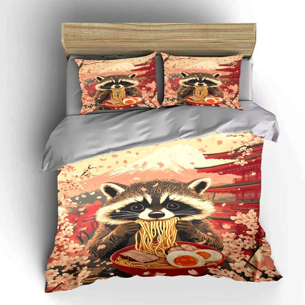 Raccoon Ramen Art Set Decor Soft Comfortable Duvet Cover Bedding Set Included 1*Duvet Cover & 2*Pillowcases gift