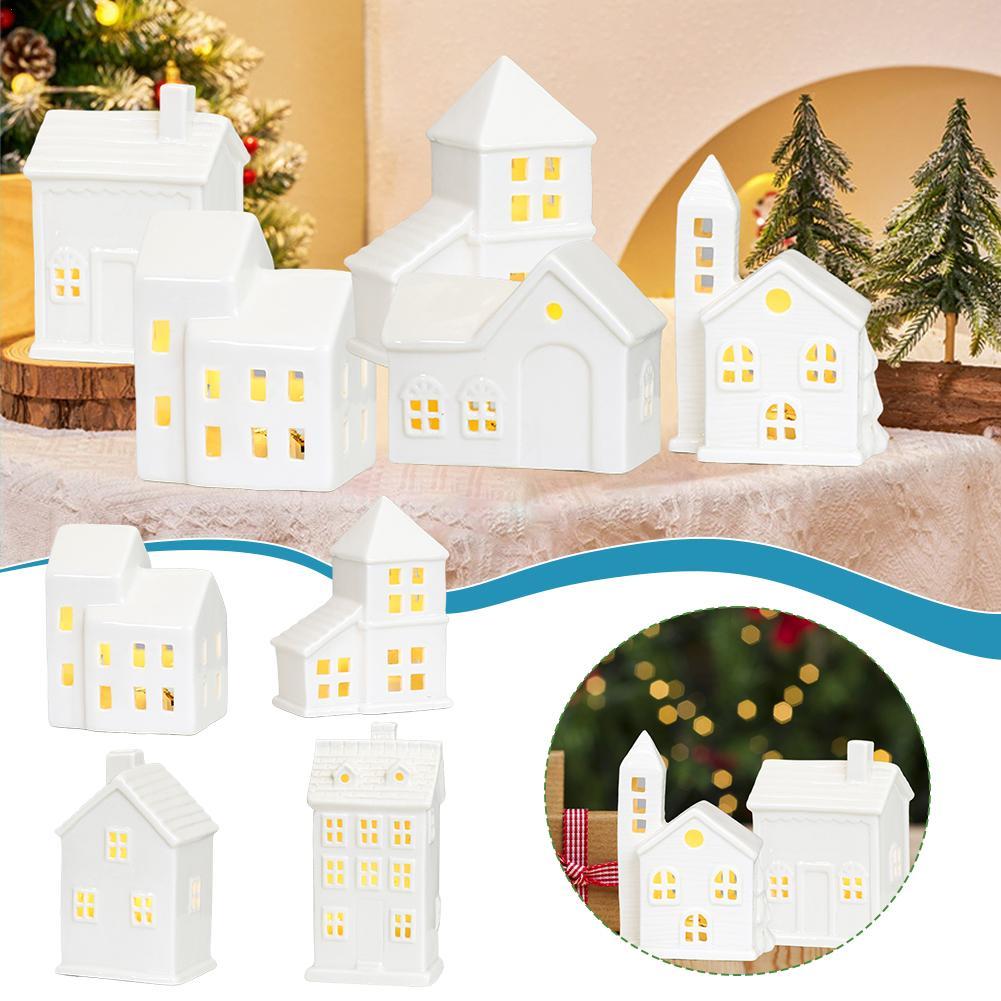 High-end Christmas Indoor Ornaments Village Lighted Ceramic Handmade Houses Xmas Holiday Farmhouse Rustic Decor For Home Table