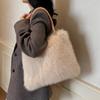 Women Fashion Plush Shoulder Bag Solid Color Woven Strap Large Capacity Soft Material Lightweight Daily Commute Handbag KTB