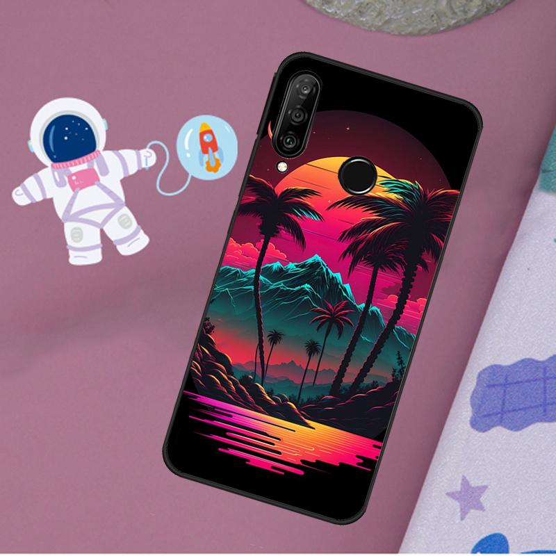 Retrowave Neon Palms Tree For Huawei Nova 10 9 SE 11 Pro Y60 Y70 Y90 Y61 Y91 Y72 Y73 12i 11i 8i P20 P30 P40 Lite Case