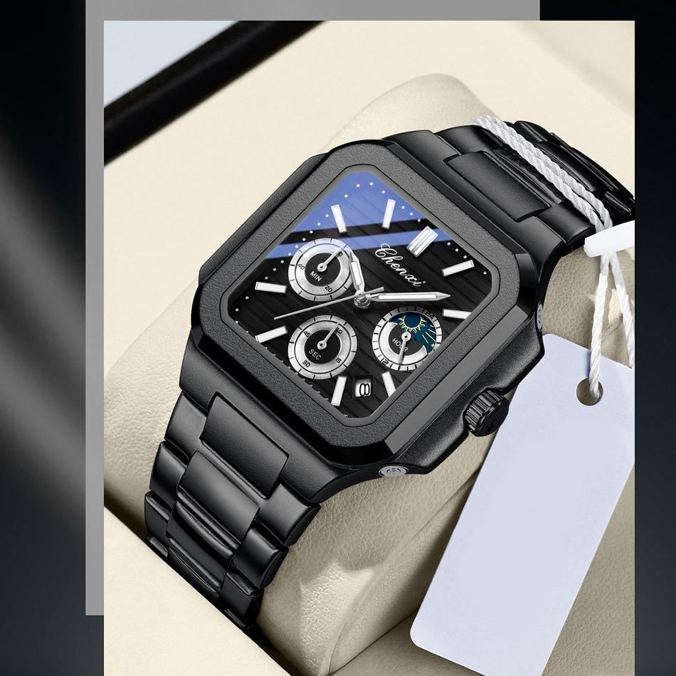 Fashion Men Watch Luminous Waterproof Chronograph Date Man Wristwatch Square Stainless Steel Quartz Men's Watches Reloj