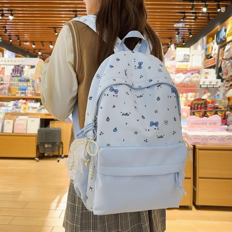 Schoolbag Korean version ins Cartoon Hello Kitty Backpack Women's Large Capacity Cute Doodle Student School Bag Sweet Versatile Backpack