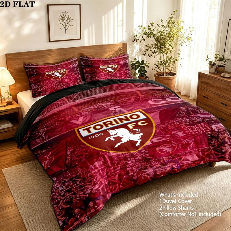 Torino Football Club Pattern Bedding uilt Set uilt Cover Pillowcase Home Decoration Birthday Gift (1 * duvet cover + 2 * pillowcase without core)