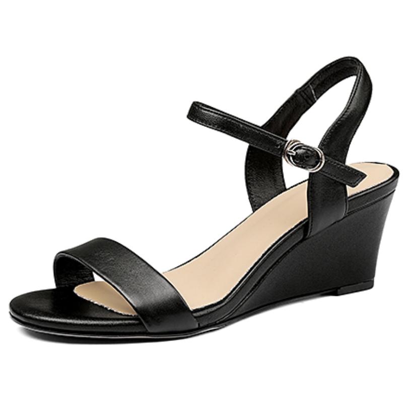 

Elegant Women s Sandals Wedge Heels Summer Shoes 2025 Genuine Leather Flip Flops Black Beige Footwear Shoes Girls Comfortable 34