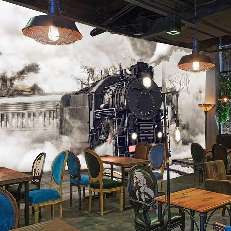 Creative Personality Train Wall Mural Graffiti Wallpaper Restaurant Cafe Ktv Bar Art Decor Poster Wall Mural