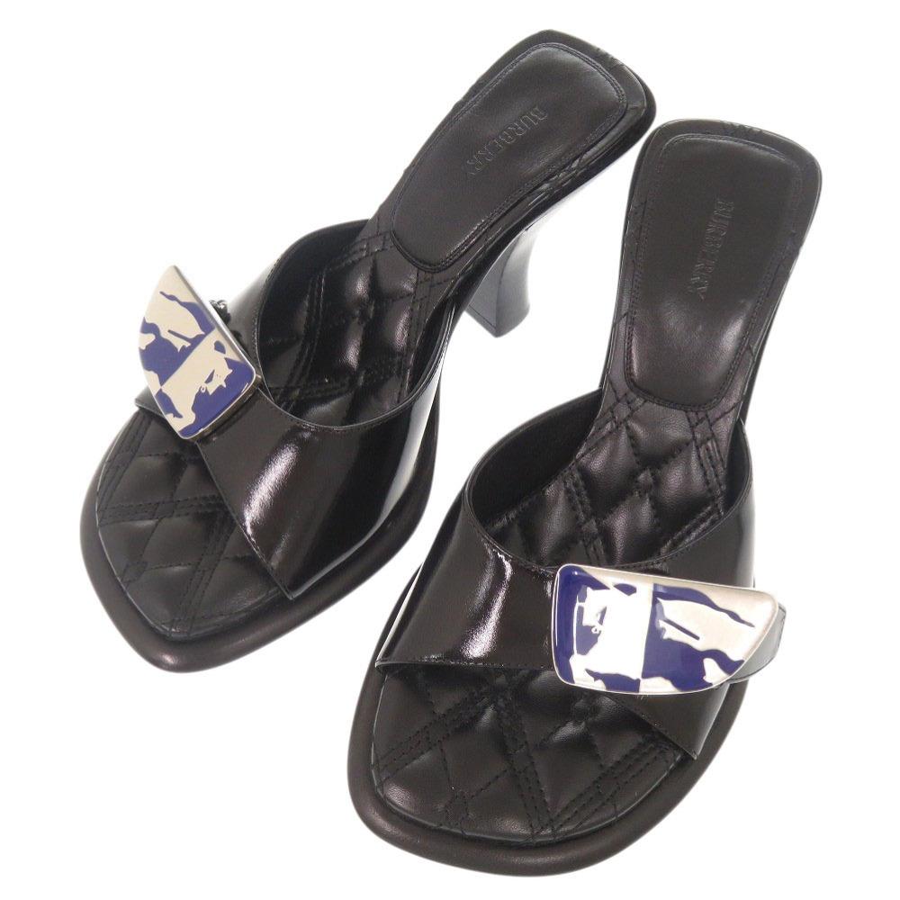 Used AUTHENTIC BURBERRY Logo Hardware mules with heelsSandals Black Leather