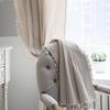 Beige Cat Paw Grid Semi-Blackout Rod Pocket Bay Window Curtain