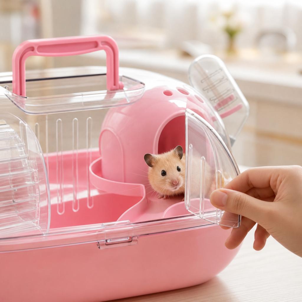 Small Animal Cage Portable Hamster Habitat with Transparent Dome Top and Multi-Level Interior for Small Pets and Rodents