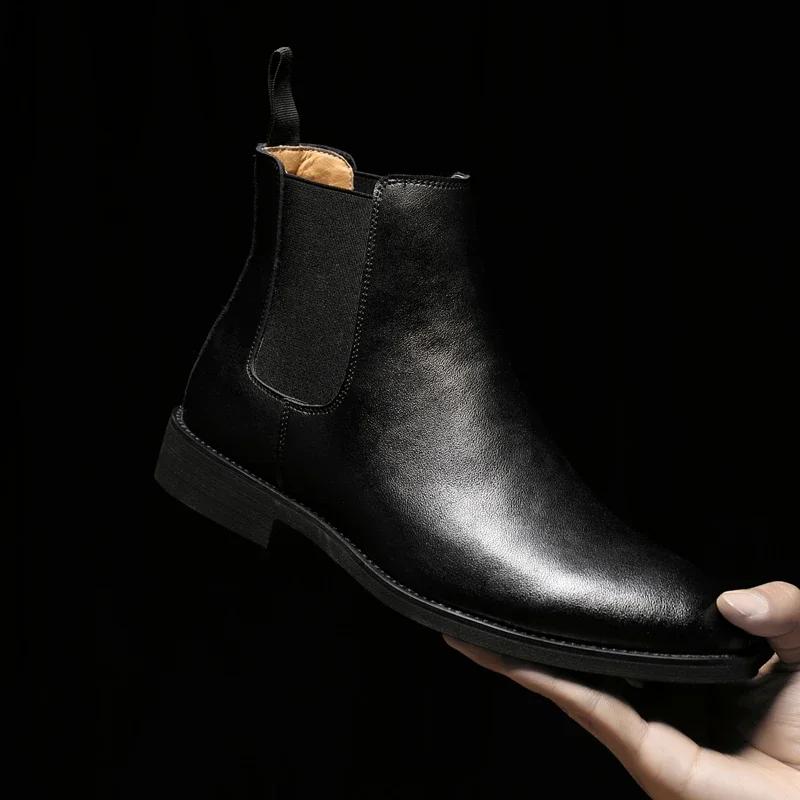 British Style Men's Genuine Suede Leather Chelsea Boots High-top Dress Shoes Fashion Warm Winter Men Riding Boots Shoes for Men