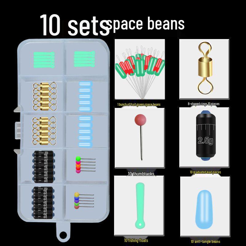 Space Bean Super Tight Silicone Anti-Tangle Fishing Set: 8-Shaped Ring, Scaled Lead Float, Sub-line Clip, Gear Accessories.
