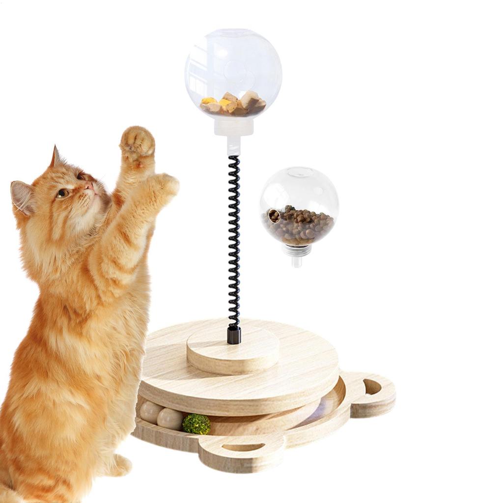 Dog Treat Ball Pet Food Dispenser Wood Track With Spring Pole Cat Treat Ball Dispenser For Home Play Medium Large Breed Puppy