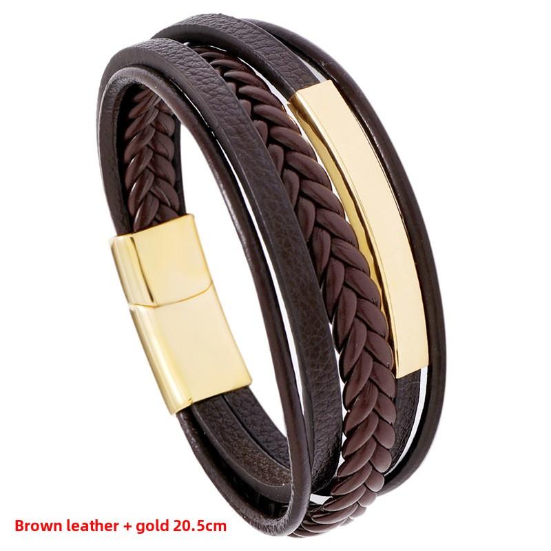 Simple and versatile creative men's leather bracelet - student jewelry stainless steel leather bangle
