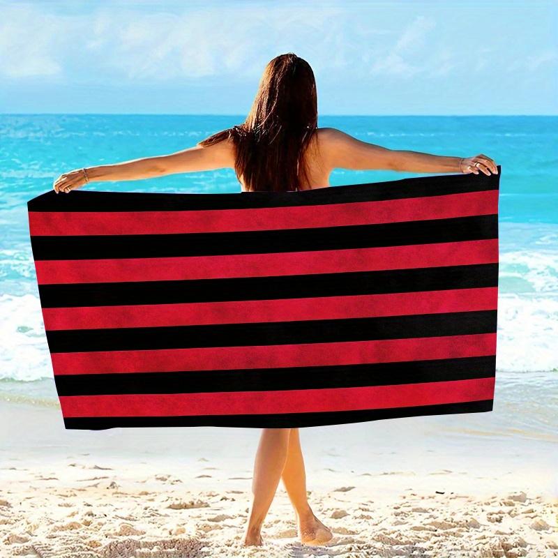 Bold Faded Red and Black Striped Beach Towel Microfiber Soft Quick Drying Bath Towel for Swimming Modern Textile Design