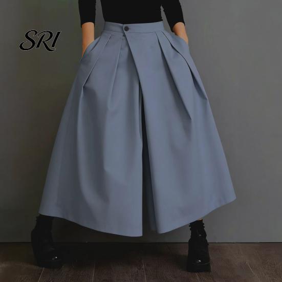 Comfortable Loose Fit Pants Women Pure Color Wide Leg Casual Trousers with Elastic Waist High Pleated Design Summer Leisure