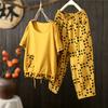 Women's Summer Short-Sleeve Ensembles: Lightweight Fashion Casual Two-Piece Outfits with Waist-Defined Cropped Trousers for Middle-Aged Mothers