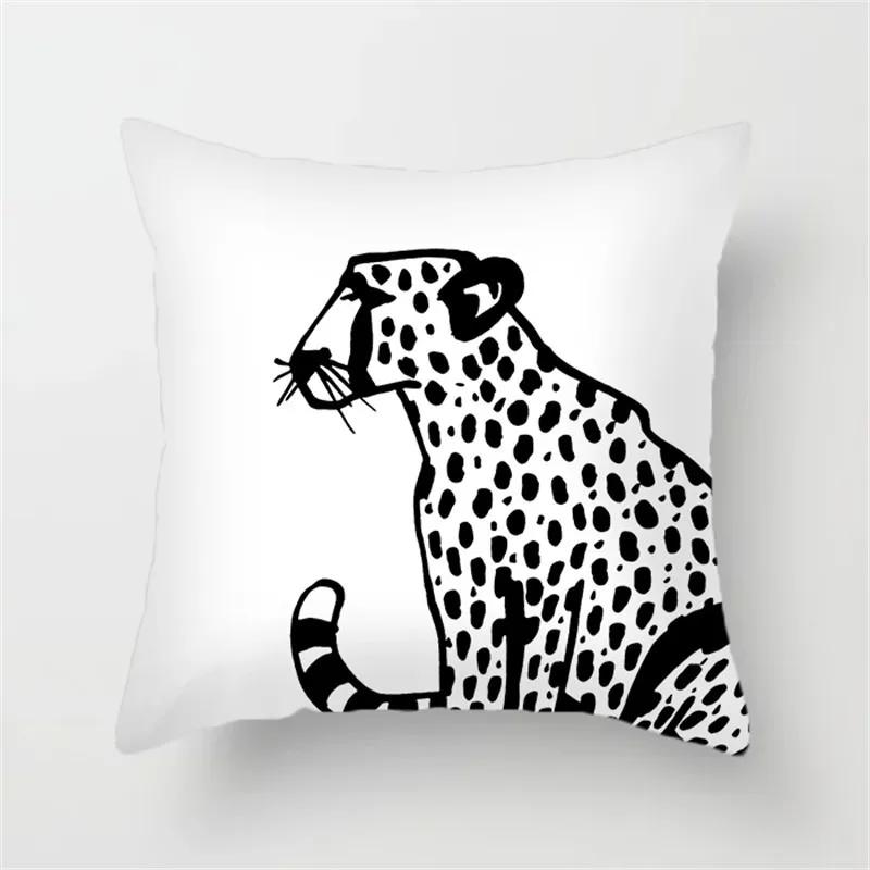 Office Sofa Car Cushion Cover Cartoon Black and White Simple Line Printing Luxury Home Decoration Pillow Cover