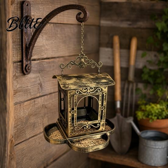 Bird Feeder Retro Metal Feeder, Hanging with Transparent Acrylic Bronze Texture Panels, Decorative Garden for Backyard Wild Birds Window