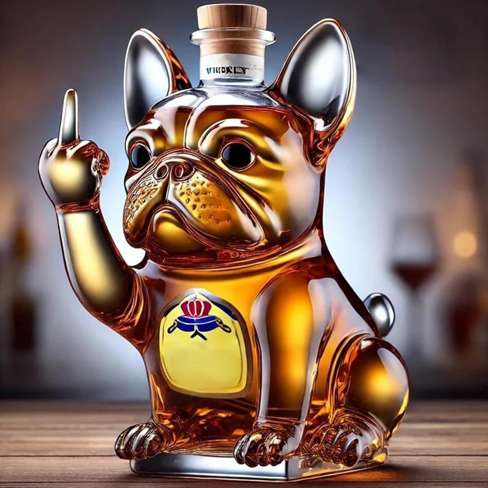 3D Middle Finger French Bulldog Whiskey Decanter, Dog Whiskey Wine Glass Bottle, For Bar, Office, Home Decor(C)
