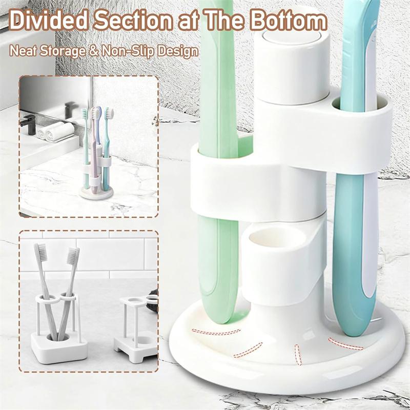 360° drehbarer Zahnbürstenhalter 4-Schlitz Zahnbürsten Make-up-Bürsten Aufbewahrungs-Organizer mit rutschfester Basis Badezimmer-Arbeitsplatten-Organizer