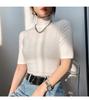 Elastic Slim Cotton Turtleneck T Shirts For Women Casual Short Sleeve Tee
