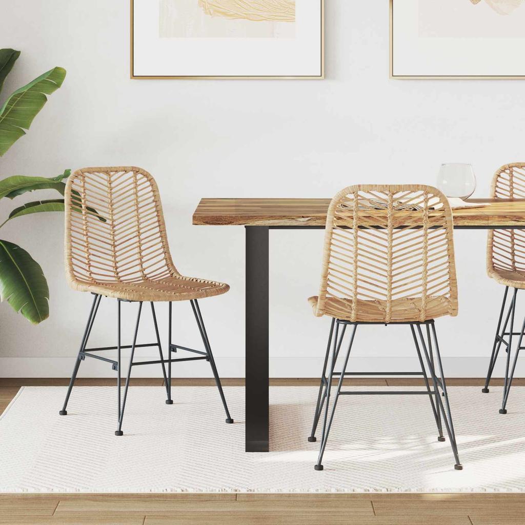 Dining Chair Set of 2 Rattan and Iron Natural Finish 44.5 X 54.5 X 85 Cm