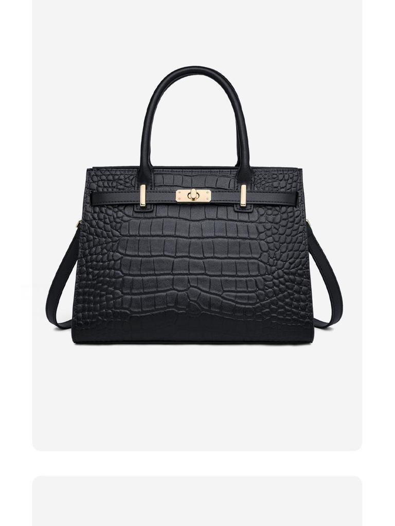 Leopard Print Genuine Leather Women's One-Shoulder Black Handbag 2025 