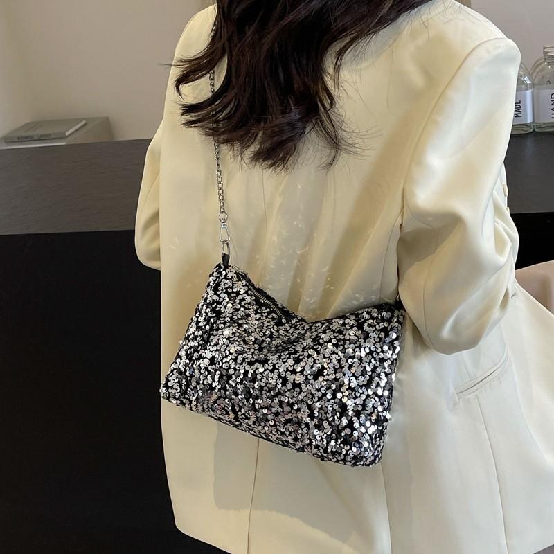 Unique Design Purse Women's 2024 New Spring Summer Versatile Single Shoulder Crossbody Bag Sparkling Chain Armpit Bag