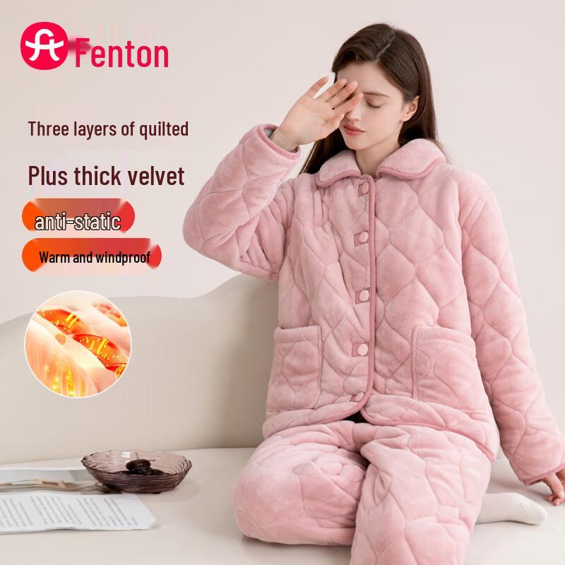 Fenteng Women s Thick Padded Anti-Static Pajama Set XL