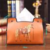 Multifunktionaler Auto Vintage PU Leder Taschentuchhalter, Retro Stil Desktop Serviettenbox mit Kosmetik Aufbewahrungsorganizer