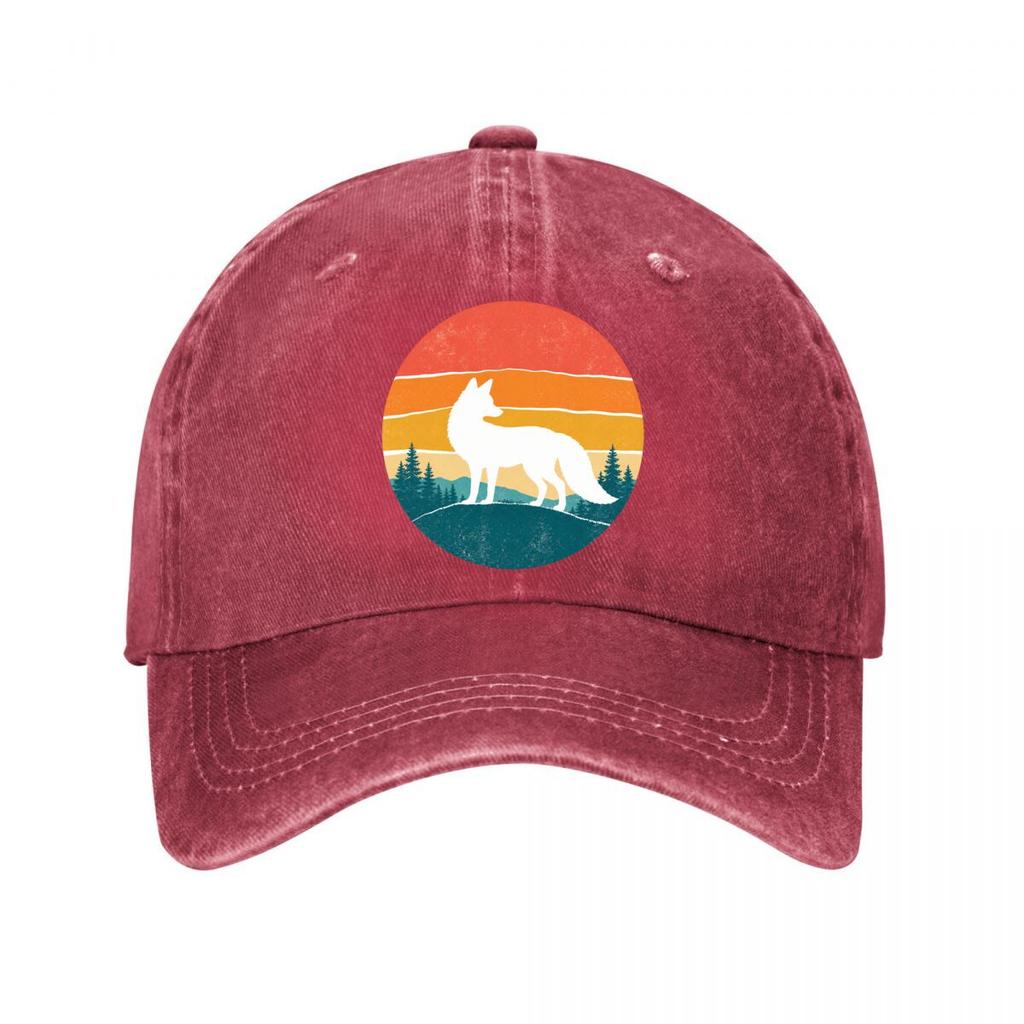 Retro Woodland Fox Sunset Emblem  New Vintage Washed Cotton Baseball Cap Sun Hats
