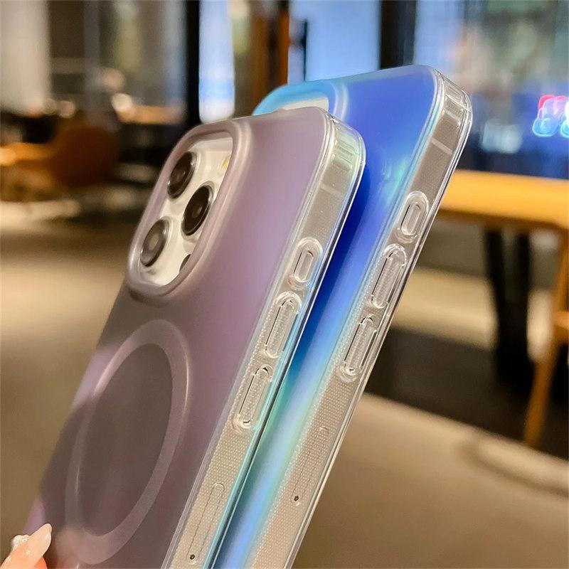 Aurora Gradient Matte Magnetic Case For iPhone 16 15 14 Pro Max 16 Plus 13 Laser Colorful Rainbow for Magsafe Shockproof Cover