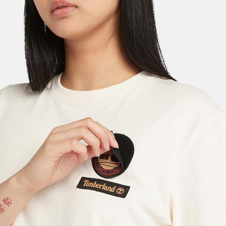 Timberland Solid Color Badge Crew Neck Comfortable Breathable Short Sleeve T-Shirt Unisex Tops Smoke-White A5TDB-V04