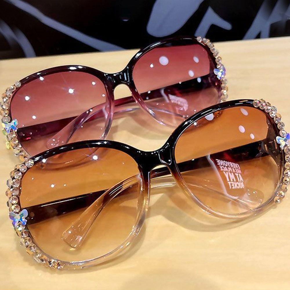 Fashion Shiny Rhinestone Sunglasses Oversized Uv Protection Sun Protection Sun Glasses Gradient Lens Shades For Women