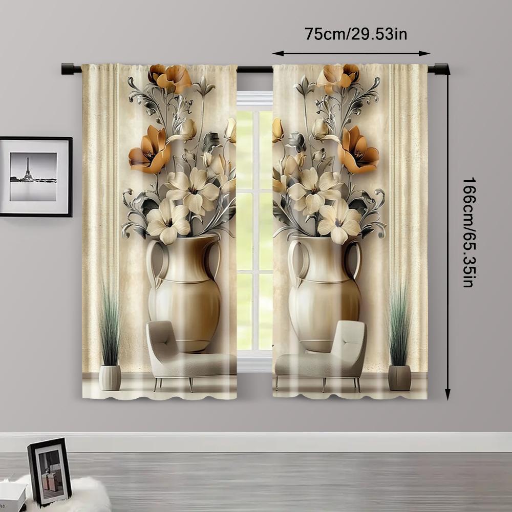 2pcs   Curtains 2D print Vase Floral Print Versatile Fabric (without rod) Outdoor Decorations Ldeal for Living Room and Bedroom