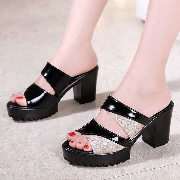 Mother Sandals and Slippers Women's Summer Outer Wear One-word Slippers Waterproof Platform Thick-soled Thick-heeled High-heeled Sandals Non-slip