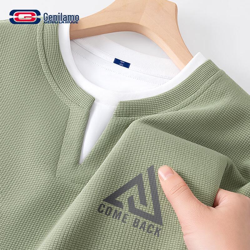 GENIOLAMODE Men s Faux Two-Piece Waffle Long Sleeve T-Shirt 3XL