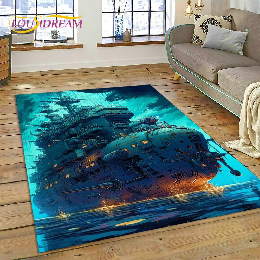 Ancient Pirate Ship Boat,Barque,Sailboa Rug Carpet for Living Room Bedroom Decor,Floor Mat Non-slip Decoration for Sofa Doormat