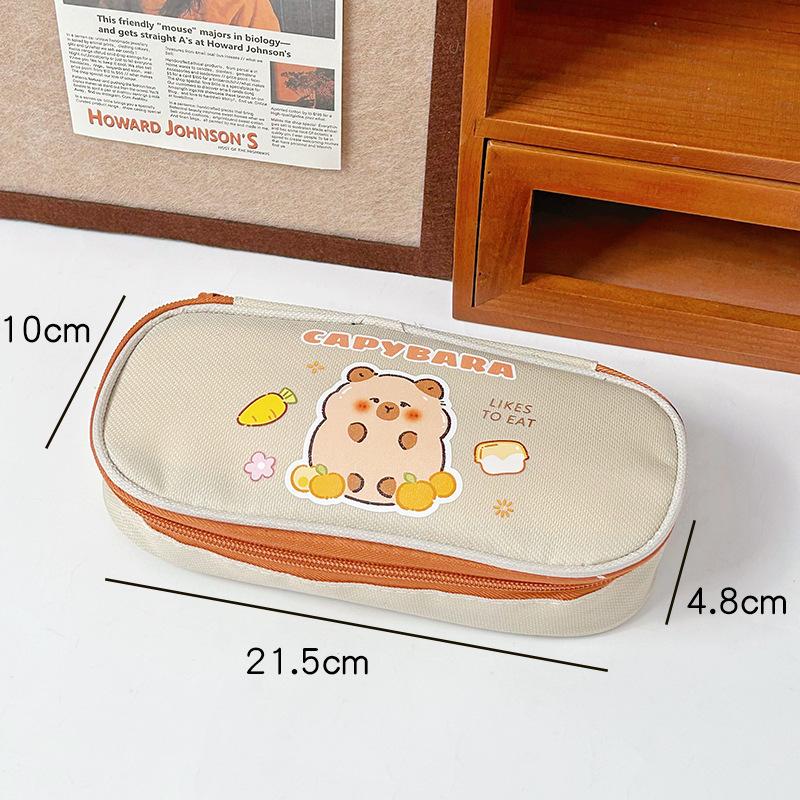 School Supplies Kapibara Canvas Pencil Case Cute Large Capacity Student Simple Pencil  Girl Heart Stationery Box Kawai Gift