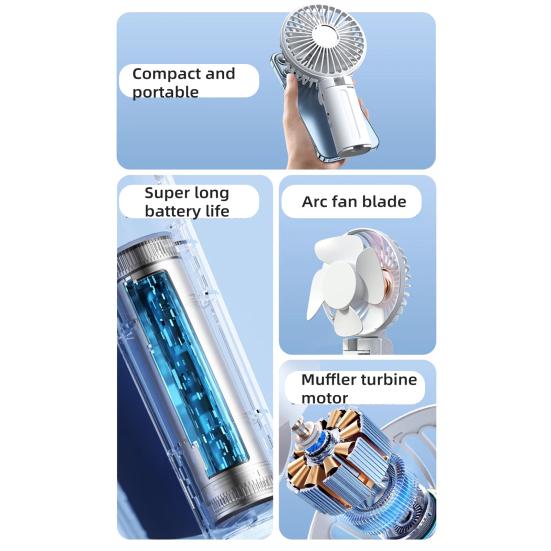 Umbrella Fan Strong Airflow Low Noise Foldable Design Handheld Personal Fan Hands-Free Clip-On Rechargeable Cooling Fan