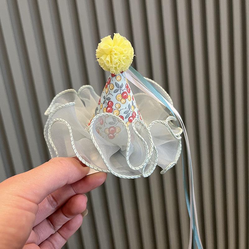 Princess Gauze Flower Ribbon Birthday Hat Hair Accessory - Fashionable Baby and Women's Hair Clip for Festivals & Performances
