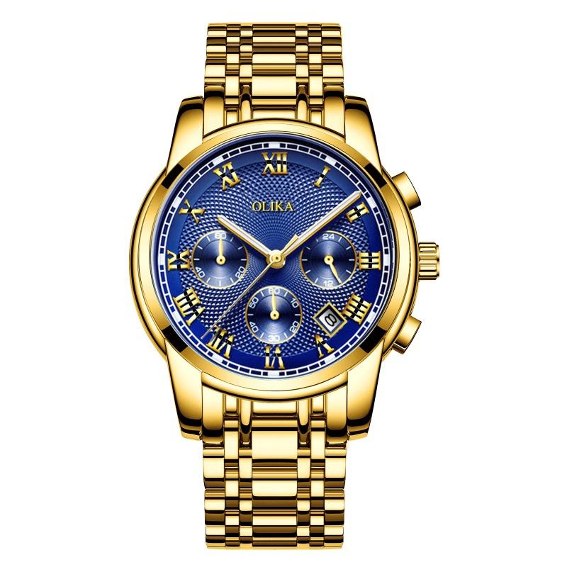 New Top Brand Fashion Men's Watch Fine Steel Band Casual Sports Luminous Waterproof Three-Eye Six-Pin Watch