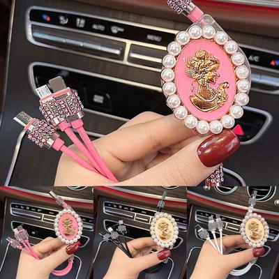 Bling Diamentowa Bogini Miłość Ładowarka Samochodowa USB Wielokrotne Ładowanie Diamentowy Nowy Uniwersalny Szybki Kabel Danych Kabel Trzy-w-Jednym Auto Cha I2K5