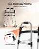 Folding Walker, 2-Button Foldable Walker with Solid Wheels & 8-Level Adjustable Height, 159KG Loading Lightweight Aluminum Mobility Walking Aid,